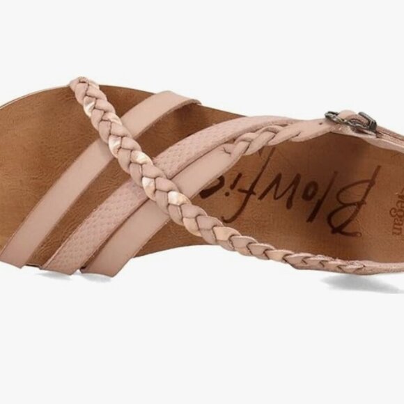 NEW Blowfish Malibu 8 Rose Gold Faux Leather Lotus Braided Rawhide Flat Sandals - Picture 1 of 5